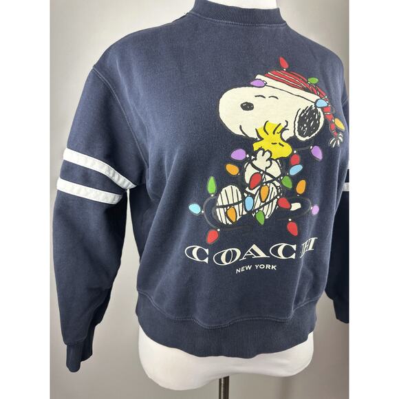 Coach X Peanuts Snoopy Lights Crewneck Oversized Sweatshirt Navy Blue Women's XS - Picture 4 of 14